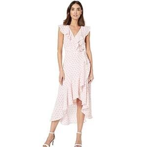 Donna Morgan Chiffon Sleeveless Ruffle Asymmetrical Wrap Dress Pink Purple 10